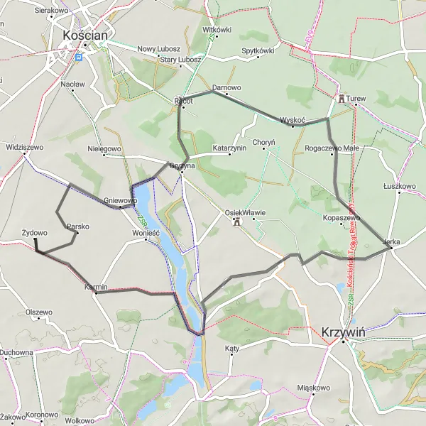 Miniatura mapy "Trasa rowerowa szosowa z wizytą w Parsko" - trasy rowerowej w Wielkopolskie, Poland. Wygenerowane przez planer tras rowerowych Tarmacs.app