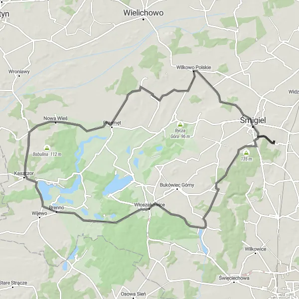 Miniatura mapy "Trasa przez Krzycko Wielkie" - trasy rowerowej w Wielkopolskie, Poland. Wygenerowane przez planer tras rowerowych Tarmacs.app