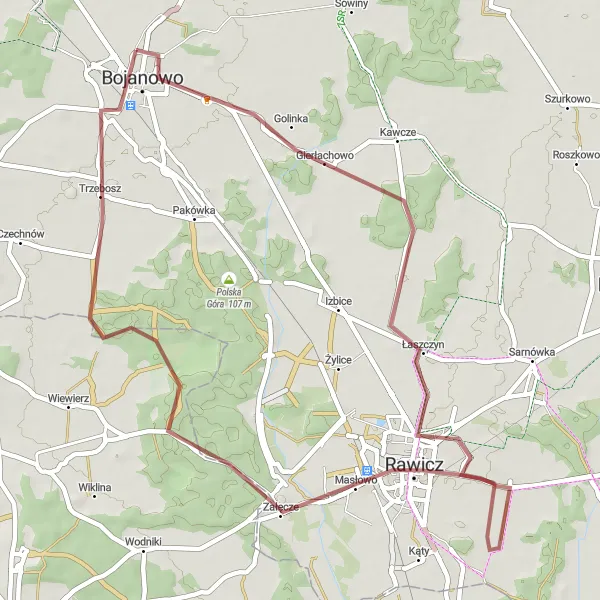 Map miniature of "Gierłachowo Loop" cycling inspiration in Wielkopolskie, Poland. Generated by Tarmacs.app cycling route planner