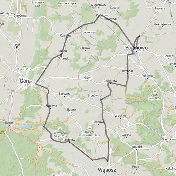 Map miniature of "Uncharted Trails" cycling inspiration in Wielkopolskie, Poland. Generated by Tarmacs.app cycling route planner