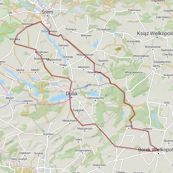 Miniatura mapy "Trasa przez Koszkowo, Dolsk i Borek Wielkopolski" - trasy rowerowej w Wielkopolskie, Poland. Wygenerowane przez planer tras rowerowych Tarmacs.app
