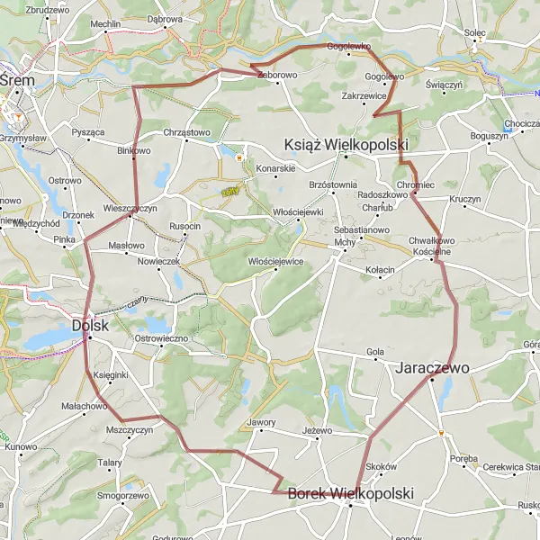 Miniatura mapy "Trasa Gravelowa Dolsk - Jaraczewo" - trasy rowerowej w Wielkopolskie, Poland. Wygenerowane przez planer tras rowerowych Tarmacs.app