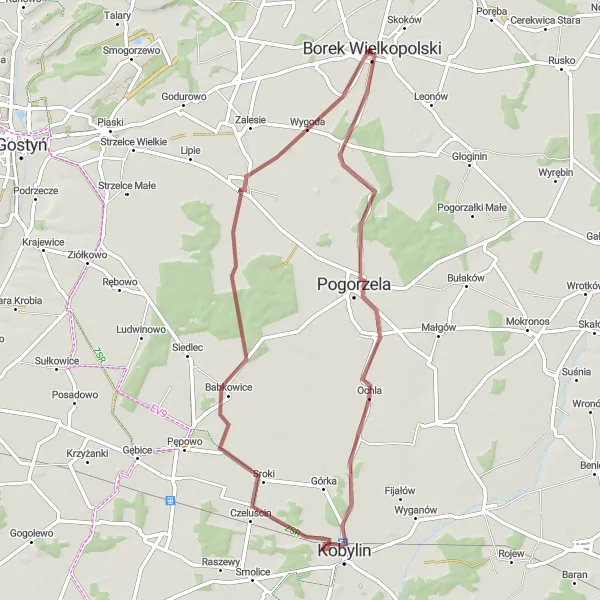 Miniatura mapy "Trasa Gravelowa Pogorzela - Borek Wielkopolski" - trasy rowerowej w Wielkopolskie, Poland. Wygenerowane przez planer tras rowerowych Tarmacs.app
