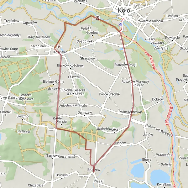 Map miniature of "Cichów Adventure" cycling inspiration in Wielkopolskie, Poland. Generated by Tarmacs.app cycling route planner