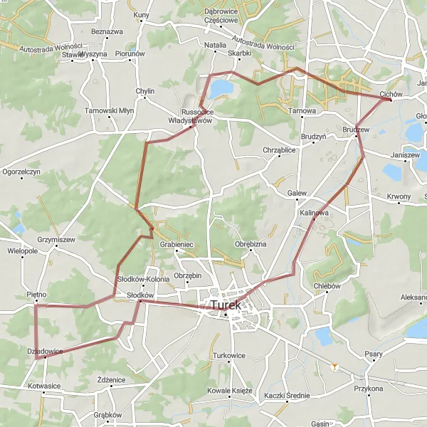 Map miniature of "Turek Wonder" cycling inspiration in Wielkopolskie, Poland. Generated by Tarmacs.app cycling route planner