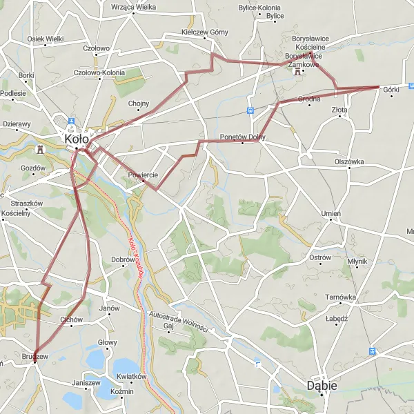 Map miniature of "Koło Exploration" cycling inspiration in Wielkopolskie, Poland. Generated by Tarmacs.app cycling route planner