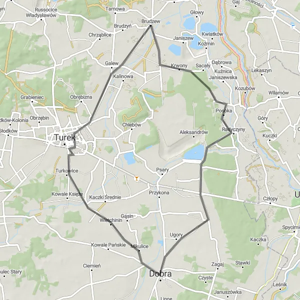 Map miniature of "Wielkopolskie Road Adventure" cycling inspiration in Wielkopolskie, Poland. Generated by Tarmacs.app cycling route planner