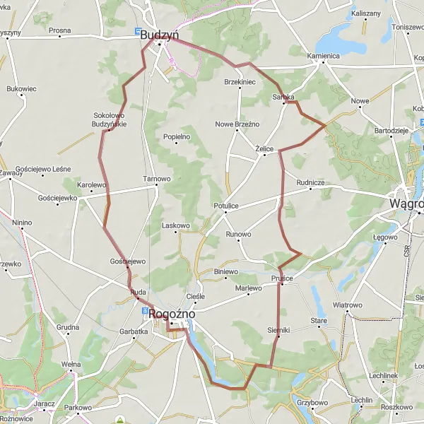 Miniatura mapy "Trasa do Rudy" - trasy rowerowej w Wielkopolskie, Poland. Wygenerowane przez planer tras rowerowych Tarmacs.app