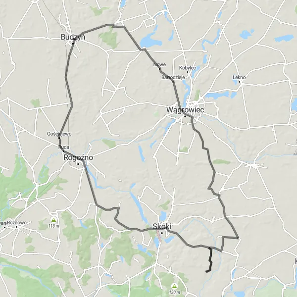 Map miniature of "Rogoźno Challenge" cycling inspiration in Wielkopolskie, Poland. Generated by Tarmacs.app cycling route planner