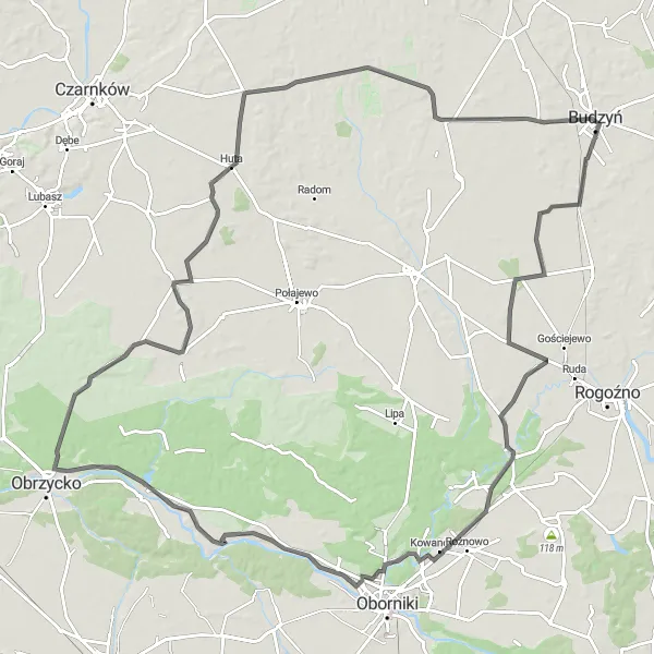 Map miniature of "Welna Circle" cycling inspiration in Wielkopolskie, Poland. Generated by Tarmacs.app cycling route planner