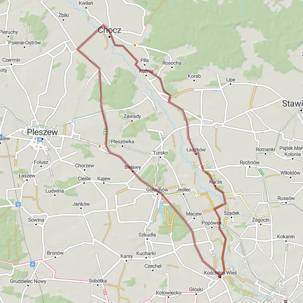 Map miniature of "Gołuchów Nature Ride" cycling inspiration in Wielkopolskie, Poland. Generated by Tarmacs.app cycling route planner