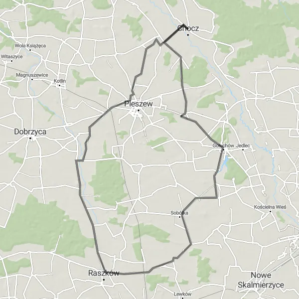 Miniatura mapy "Trasa do Broniszewic przez Gutów i Raszków" - trasy rowerowej w Wielkopolskie, Poland. Wygenerowane przez planer tras rowerowych Tarmacs.app