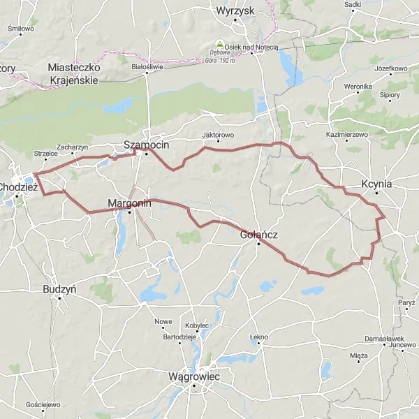 Map miniature of "From Chodzież to Mielimąka" cycling inspiration in Wielkopolskie, Poland. Generated by Tarmacs.app cycling route planner