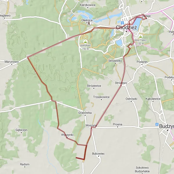 Map miniature of "Exploring the Countryside: Chodzież to Gontyniec" cycling inspiration in Wielkopolskie, Poland. Generated by Tarmacs.app cycling route planner