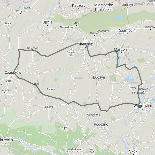 Miniatura mapy "Trasa przez Kruszewo i Białężyn" - trasy rowerowej w Wielkopolskie, Poland. Wygenerowane przez planer tras rowerowych Tarmacs.app