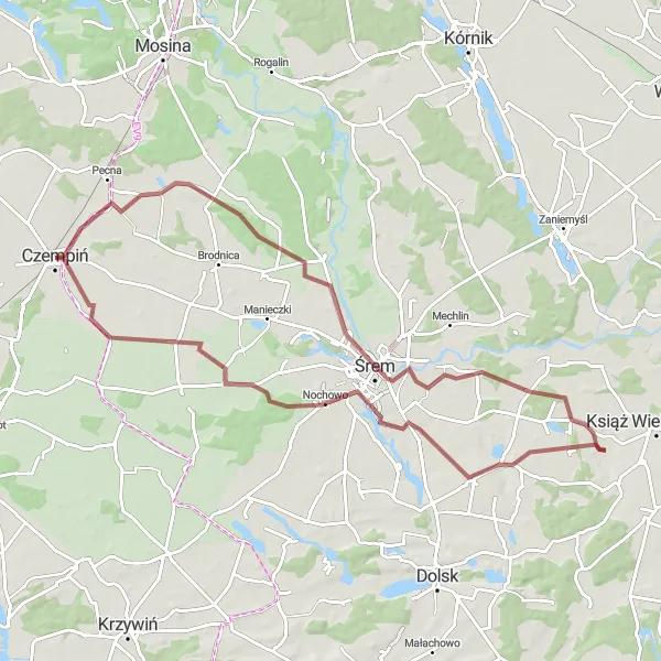 Map miniature of "Grzybno Loop" cycling inspiration in Wielkopolskie, Poland. Generated by Tarmacs.app cycling route planner
