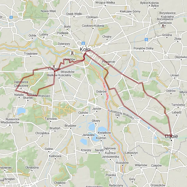 Map miniature of "The Gravel Ride to Chełmno" cycling inspiration in Wielkopolskie, Poland. Generated by Tarmacs.app cycling route planner