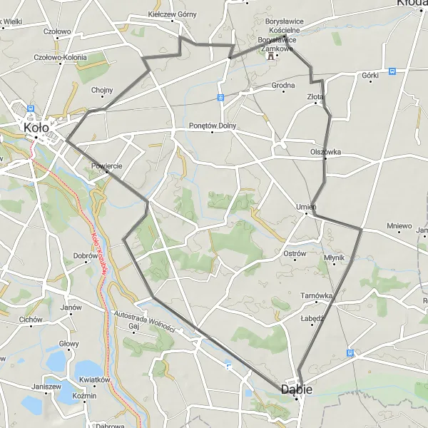 Map miniature of "Chełmno Discovery" cycling inspiration in Wielkopolskie, Poland. Generated by Tarmacs.app cycling route planner