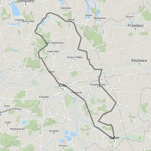Map miniature of "Chełmno's Historic Charms and Breathtaking Vistas" cycling inspiration in Wielkopolskie, Poland. Generated by Tarmacs.app cycling route planner