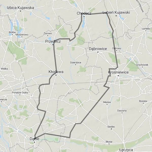 Map miniature of "Exploring the Olszówka Trail" cycling inspiration in Wielkopolskie, Poland. Generated by Tarmacs.app cycling route planner