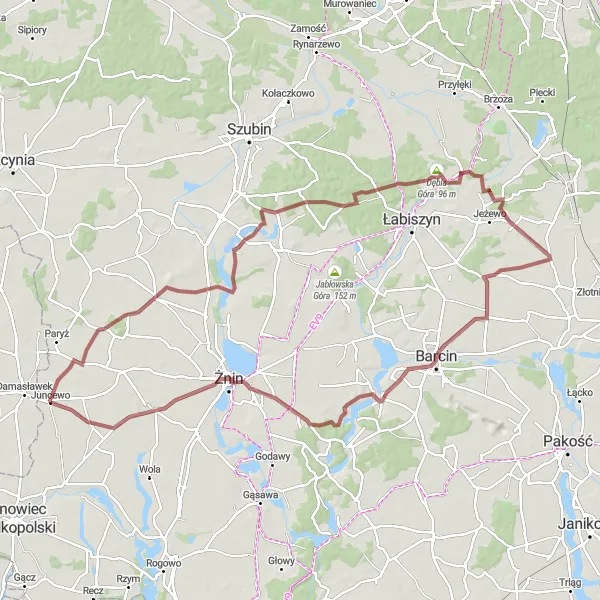 Map miniature of "Exploring Dębia Góra and Chomiąża Księża" cycling inspiration in Wielkopolskie, Poland. Generated by Tarmacs.app cycling route planner