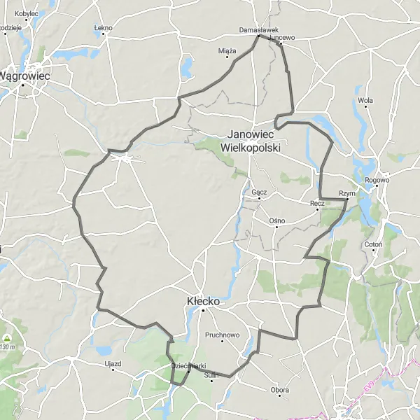 Miniatura mapy "Trasa przez malownicze wsie" - trasy rowerowej w Wielkopolskie, Poland. Wygenerowane przez planer tras rowerowych Tarmacs.app