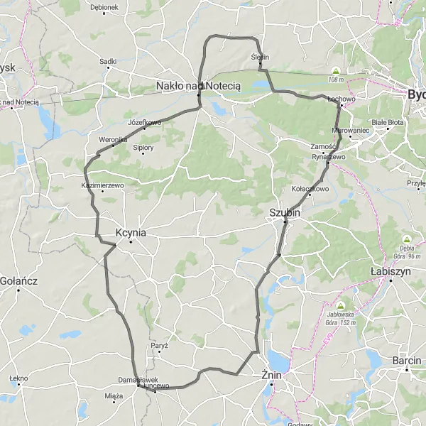 Map miniature of "Heart-Pounding Adventure: Gromadno to Dziewicza Góra" cycling inspiration in Wielkopolskie, Poland. Generated by Tarmacs.app cycling route planner