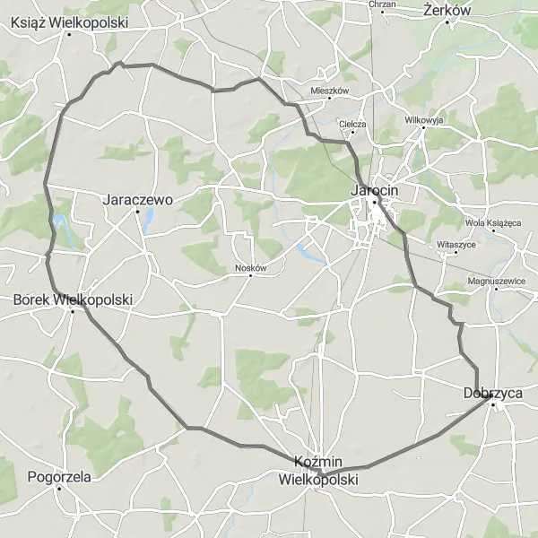 Map miniature of "Zimnowoda Highlights" cycling inspiration in Wielkopolskie, Poland. Generated by Tarmacs.app cycling route planner