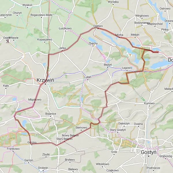 Map miniature of "Lubiatówko - Mórka Gravel Cycling Route" cycling inspiration in Wielkopolskie, Poland. Generated by Tarmacs.app cycling route planner