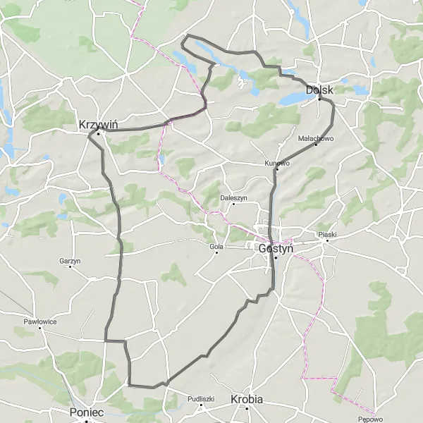 Miniatura mapy "Rowerowa Magistrala Wielkopolska" - trasy rowerowej w Wielkopolskie, Poland. Wygenerowane przez planer tras rowerowych Tarmacs.app