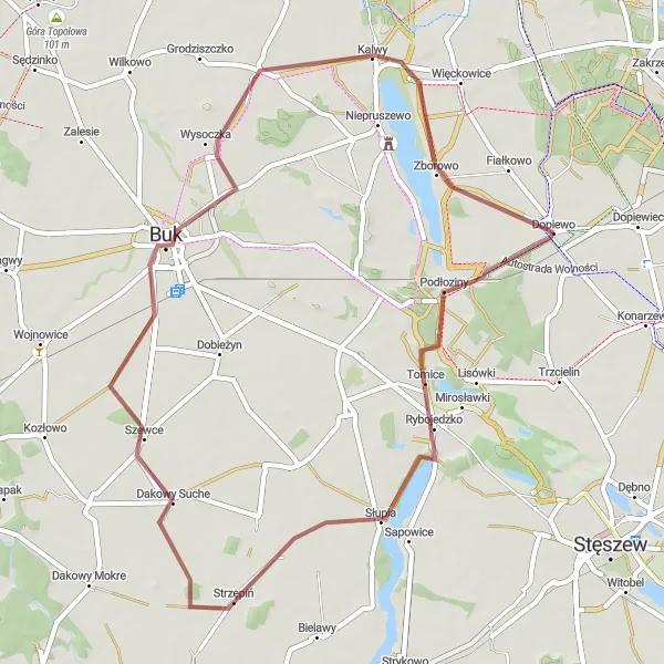 Map miniature of "Exploring the wilderness of Wielkopolskie" cycling inspiration in Wielkopolskie, Poland. Generated by Tarmacs.app cycling route planner