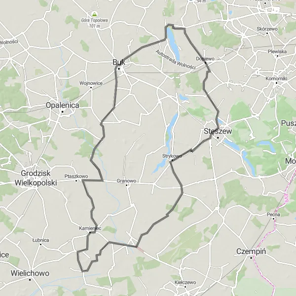 Map miniature of "Wielkopolski Loop" cycling inspiration in Wielkopolskie, Poland. Generated by Tarmacs.app cycling route planner