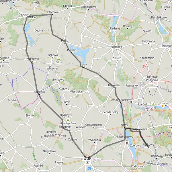 Map miniature of "Nature Escape" cycling inspiration in Wielkopolskie, Poland. Generated by Tarmacs.app cycling route planner