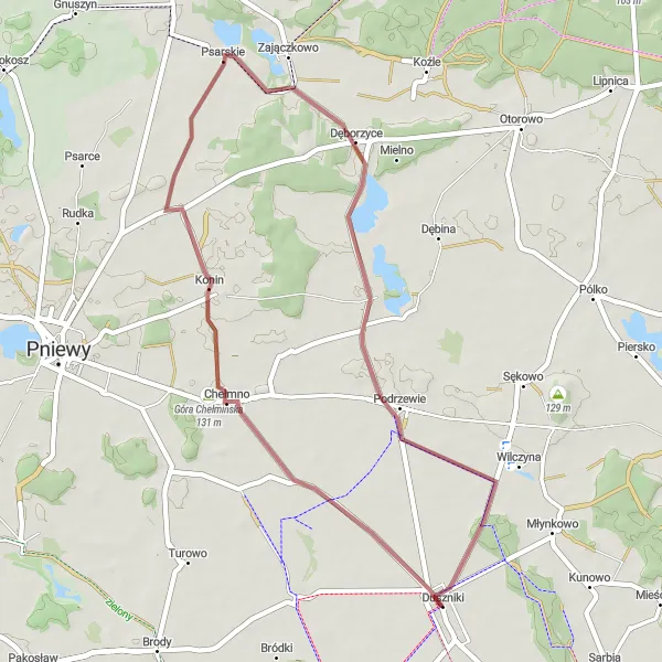 Map miniature of "Chełmno Gravel Loop" cycling inspiration in Wielkopolskie, Poland. Generated by Tarmacs.app cycling route planner