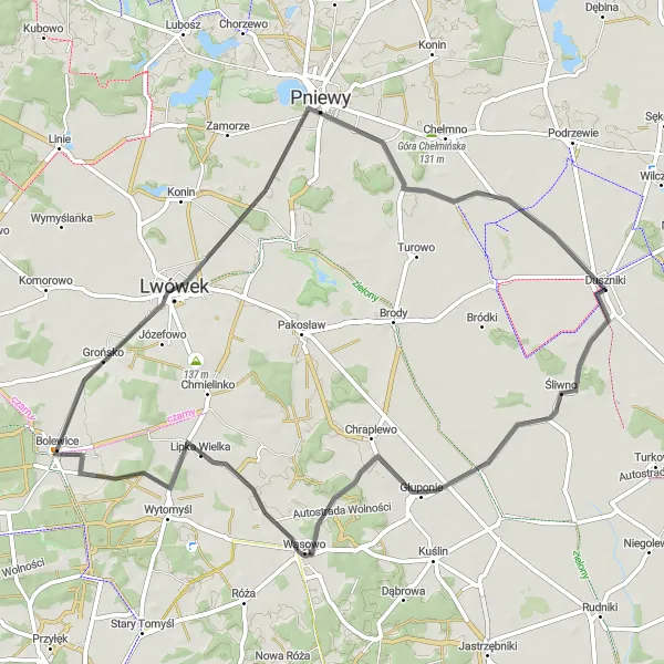 Miniatura mapy "Szlakiem górskich wiosek" - trasy rowerowej w Wielkopolskie, Poland. Wygenerowane przez planer tras rowerowych Tarmacs.app