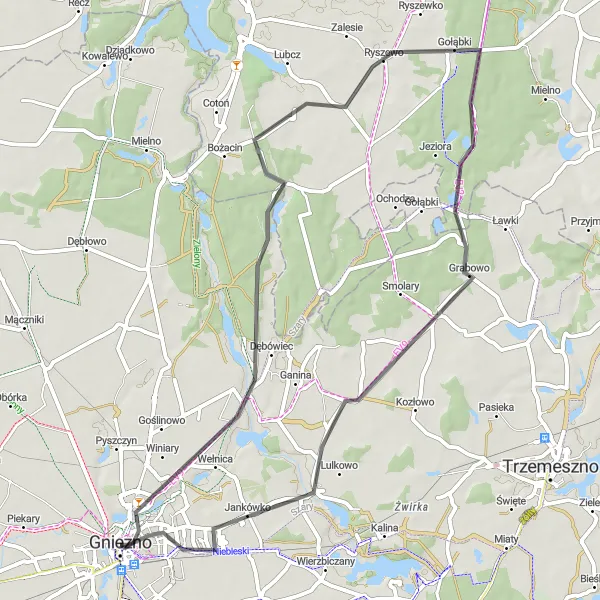 Miniatura mapy "Trasa Gniezno - Królik Skryba" - trasy rowerowej w Wielkopolskie, Poland. Wygenerowane przez planer tras rowerowych Tarmacs.app
