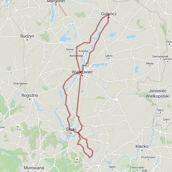 Map miniature of "Scenic gravel ride to Lechlin" cycling inspiration in Wielkopolskie, Poland. Generated by Tarmacs.app cycling route planner