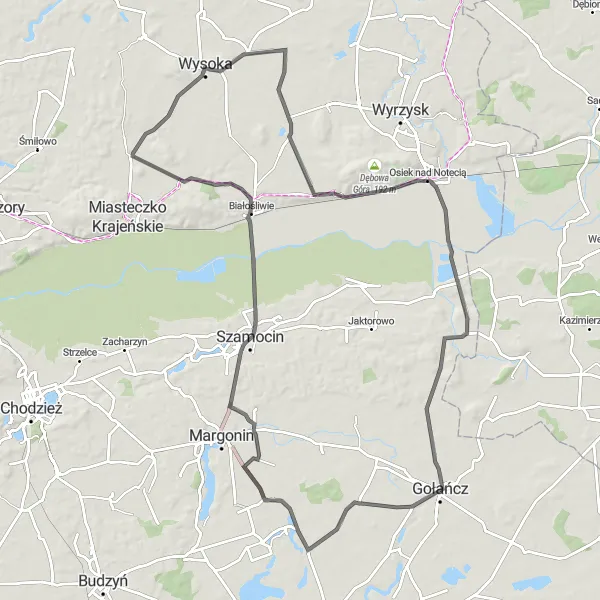 Map miniature of "Szamocin Discovery" cycling inspiration in Wielkopolskie, Poland. Generated by Tarmacs.app cycling route planner