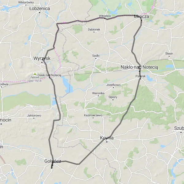 Miniatura mapy "Trasa przez Orlinek i Paterek" - trasy rowerowej w Wielkopolskie, Poland. Wygenerowane przez planer tras rowerowych Tarmacs.app