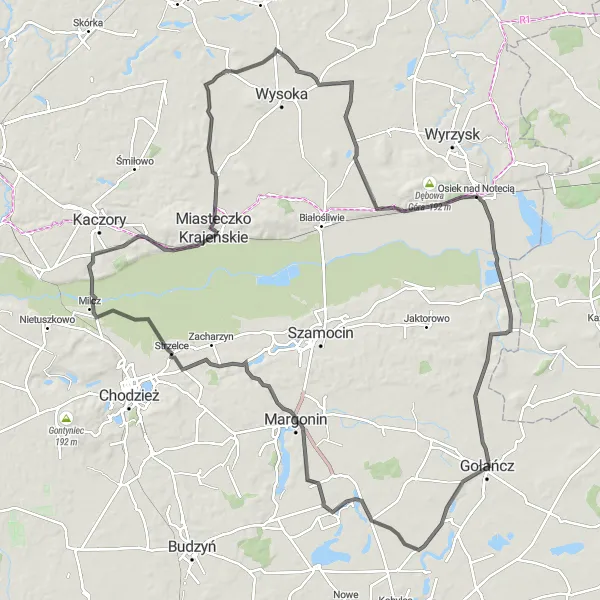 Miniatura mapy "Szlak przez Margonin" - trasy rowerowej w Wielkopolskie, Poland. Wygenerowane przez planer tras rowerowych Tarmacs.app