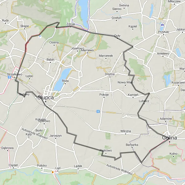 Map miniature of "Słupca Loop" cycling inspiration in Wielkopolskie, Poland. Generated by Tarmacs.app cycling route planner