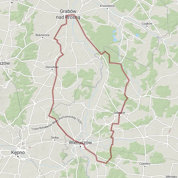 Map miniature of "From Grabów nad Prosną to Marszałki" cycling inspiration in Wielkopolskie, Poland. Generated by Tarmacs.app cycling route planner