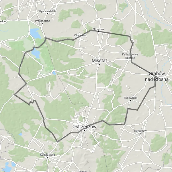 Map miniature of "Ostrzeszów Discovery" cycling inspiration in Wielkopolskie, Poland. Generated by Tarmacs.app cycling route planner