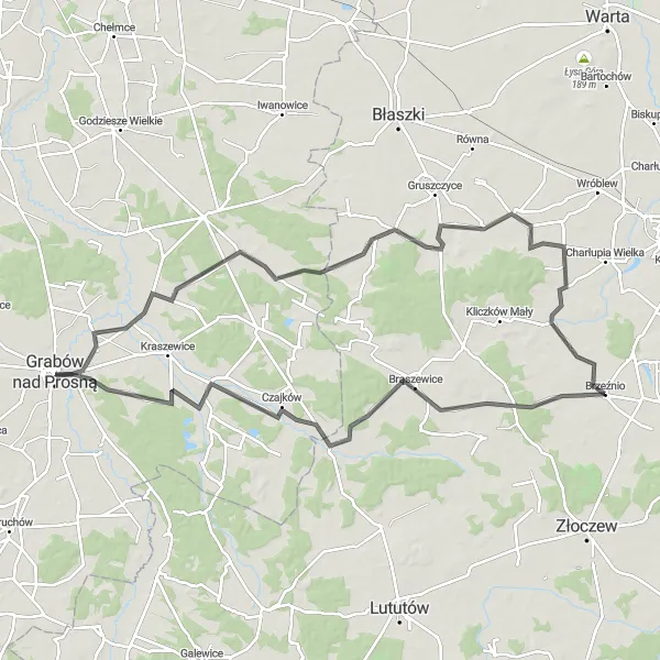 Map miniature of "Countryside and Lakes Road Ride" cycling inspiration in Wielkopolskie, Poland. Generated by Tarmacs.app cycling route planner