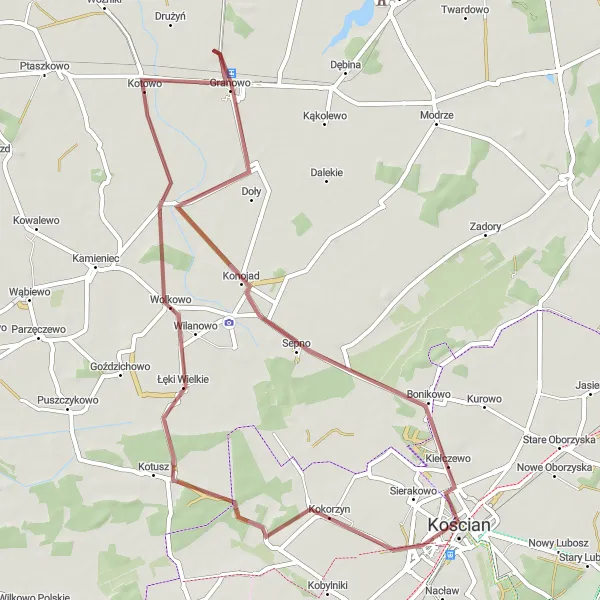 Miniatura mapy "Trasa Szlakiem Granowa" - trasy rowerowej w Wielkopolskie, Poland. Wygenerowane przez planer tras rowerowych Tarmacs.app