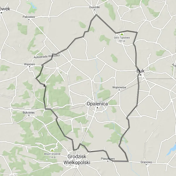 Miniatura mapy "Trasa Road Cycling Wielkopolski" - trasy rowerowej w Wielkopolskie, Poland. Wygenerowane przez planer tras rowerowych Tarmacs.app