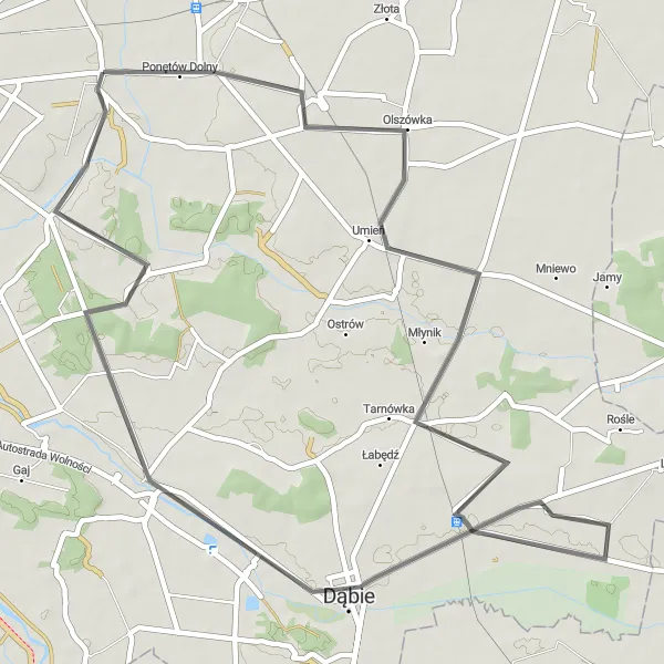 Map miniature of "The Quaint Countryside Ride" cycling inspiration in Wielkopolskie, Poland. Generated by Tarmacs.app cycling route planner