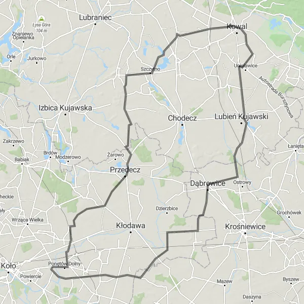 Map miniature of "The Enchanting Przedecz Route" cycling inspiration in Wielkopolskie, Poland. Generated by Tarmacs.app cycling route planner