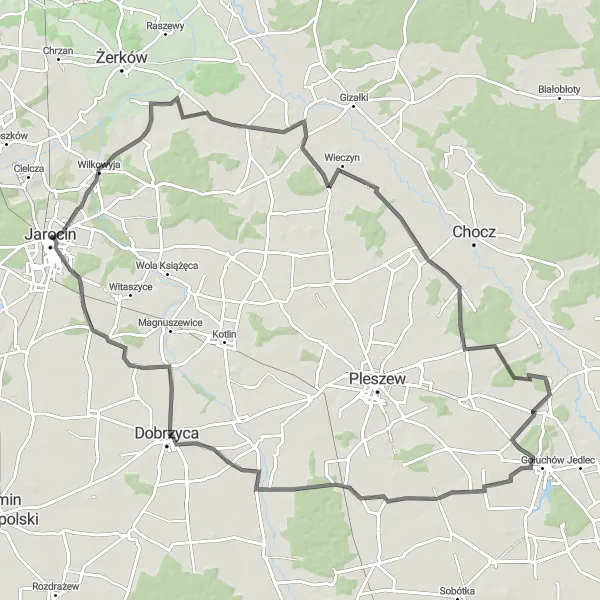 Miniatura mapy "Trasa Wilkowyja - Karmin" - trasy rowerowej w Wielkopolskie, Poland. Wygenerowane przez planer tras rowerowych Tarmacs.app