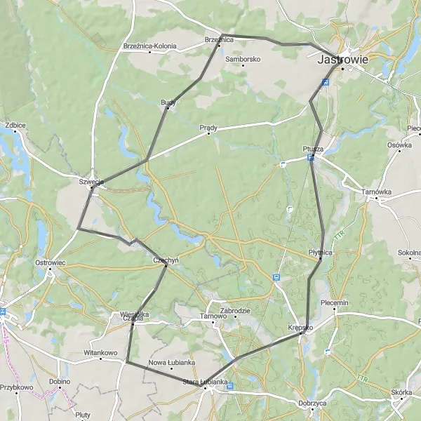 Miniatura mapy "Trasa Rowerowa Szosowa do Krępska" - trasy rowerowej w Wielkopolskie, Poland. Wygenerowane przez planer tras rowerowych Tarmacs.app
